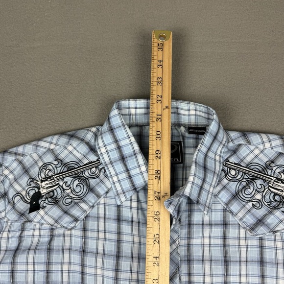 Roper Western Pearl Snap Shirt Men's Medium M Blue Embroidered Long Sleeve - Picture 9 of 12